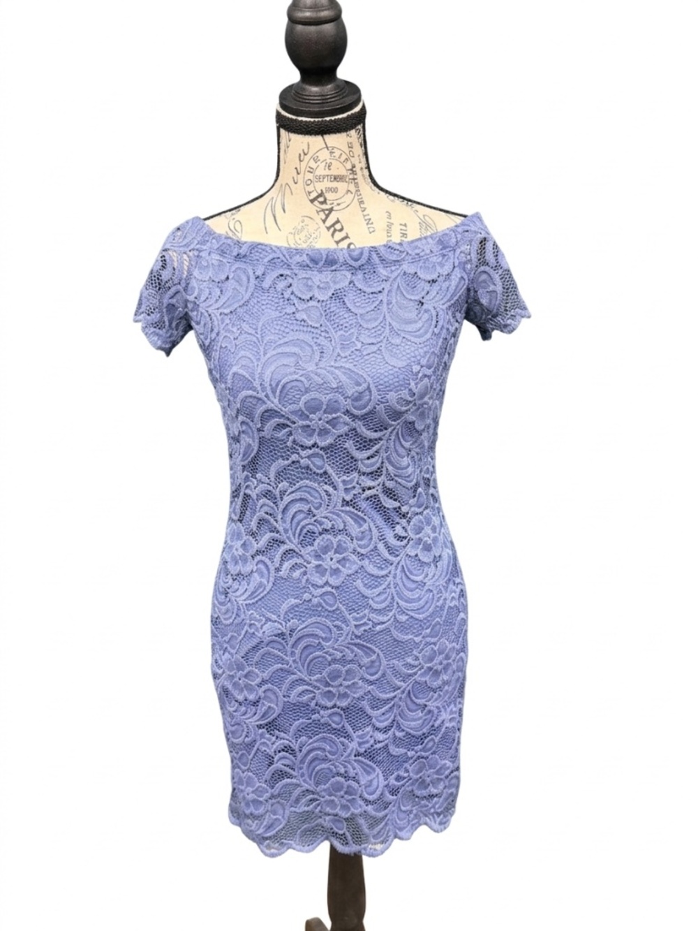 Ambiance Periwinkle Blue Floral Lace Off-Shoulder Mini Dress - Size M